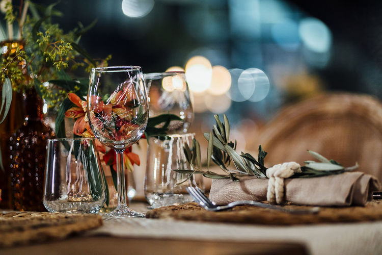 Luxury table settings for fine dining with and glassware