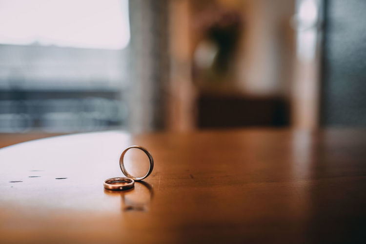 Close-up of ring on table