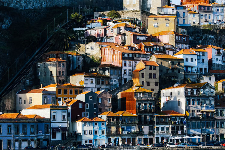 High angle view of buildings in city