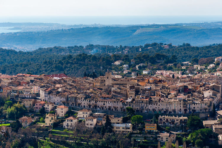 High angle view of townscape against sky