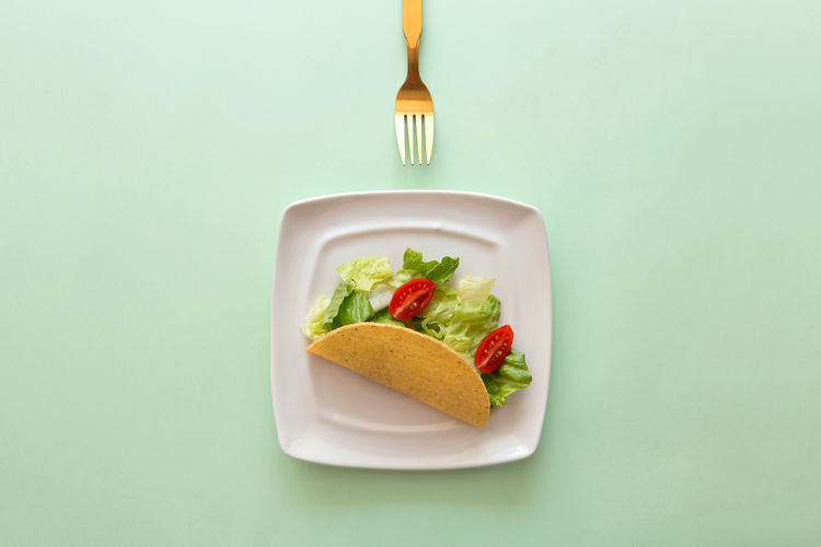 Food on plate against white background