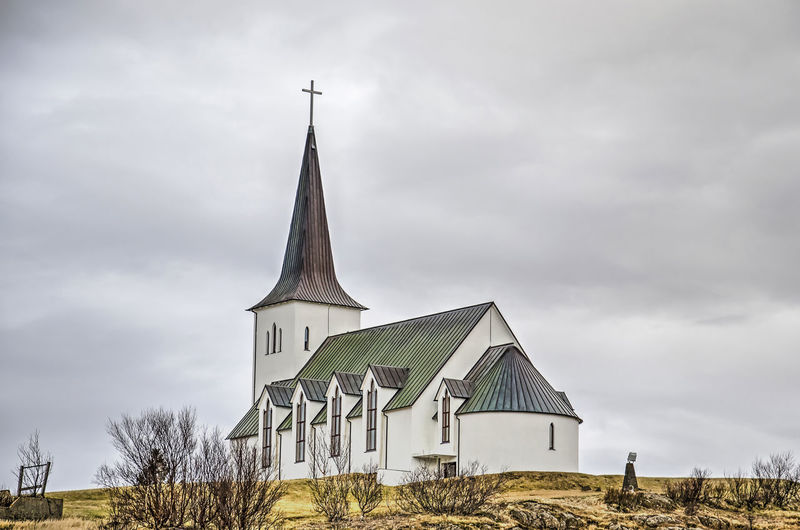 Church on a hill in borgarnes, iceland
