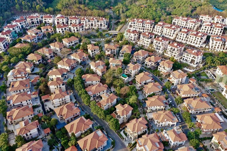 High angle view of buildings in city