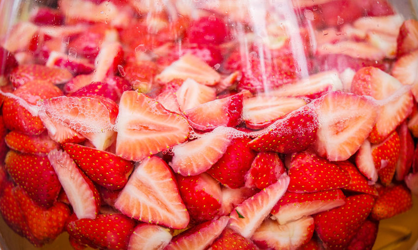 Full frame shot of chopped strawberries