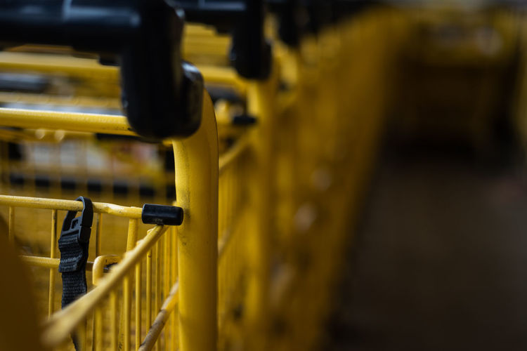 Row of yellow grocery carts