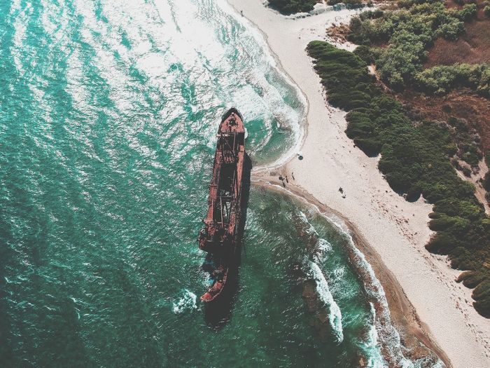 Aerial view of ship on shore