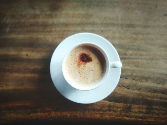 High angle view of coffee on table