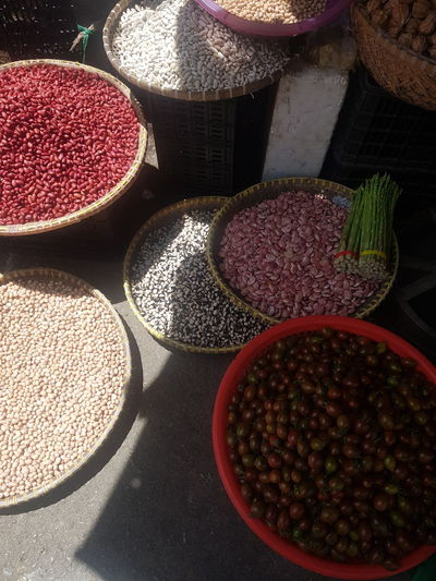High angle view of various spices for sale