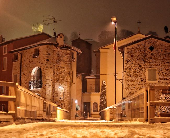Low angle view of buildings at night