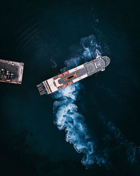 Directly above shot of ship in sea