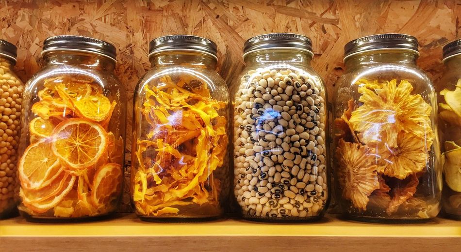 Close-up of preservatives in bottles