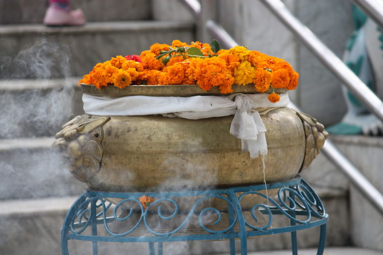 Flower offerings in temple