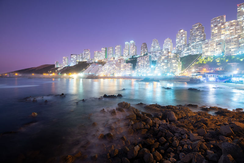 Scenic view of sea against sky at night