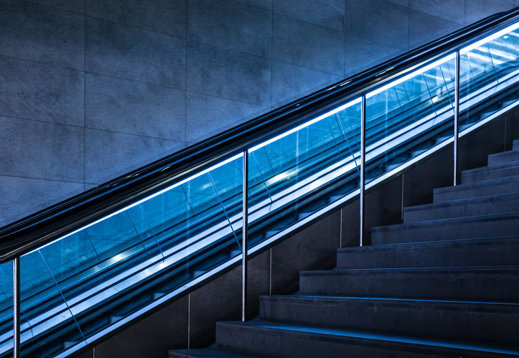 Low angle view of modern escalator