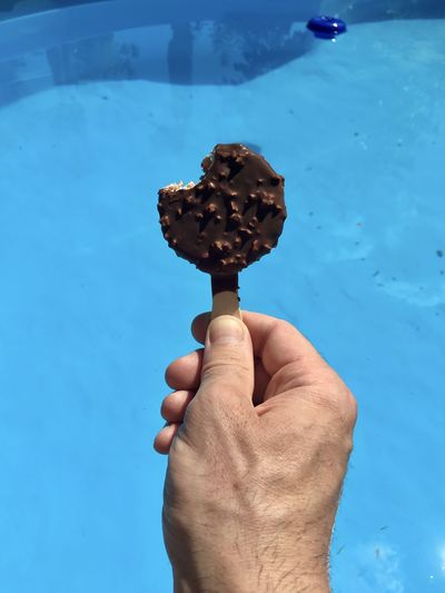 Human hand holding ice cream cone