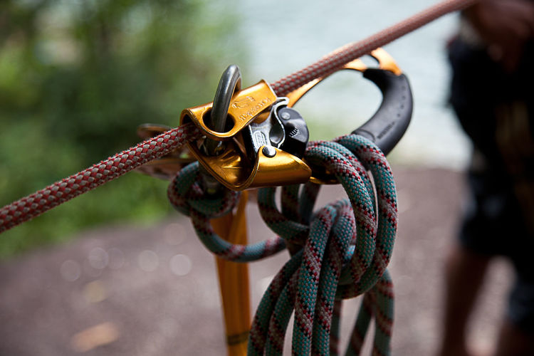 Close-up of ropes and carabiner
