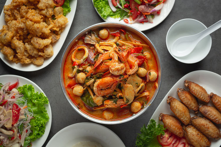 High angle view of food on table