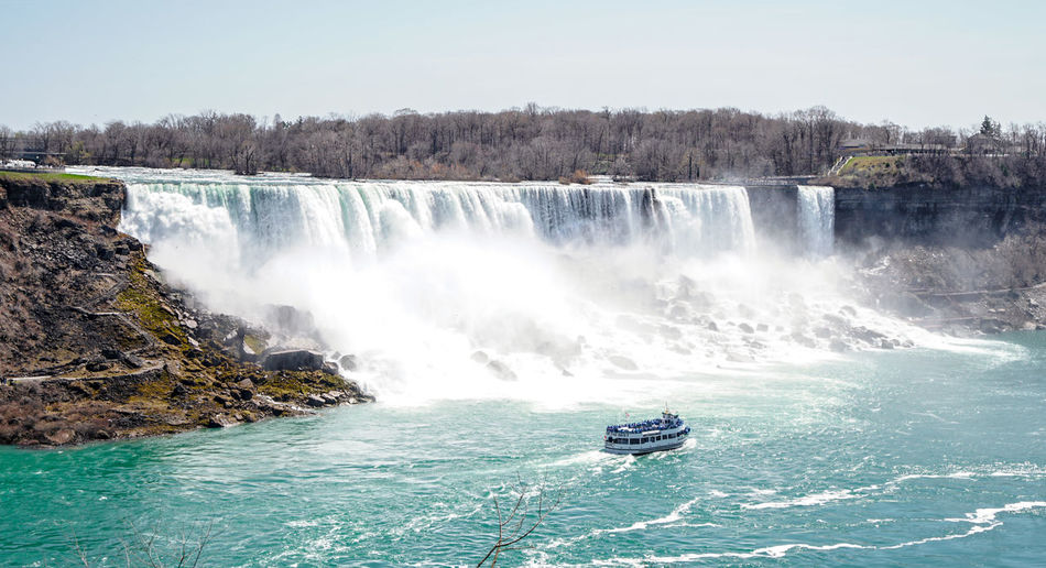Scenic view of waterfall against clear sky