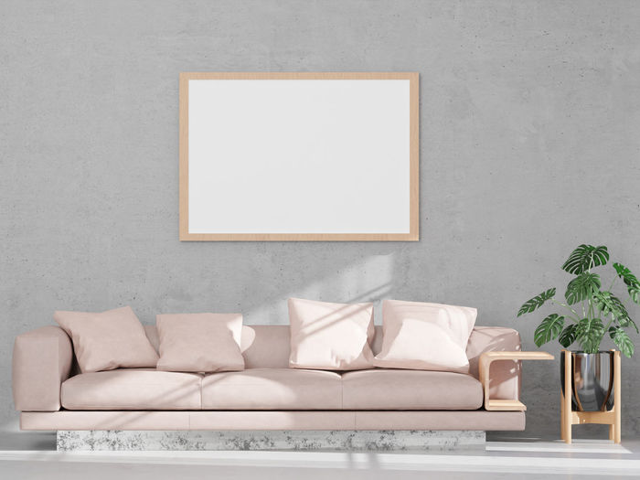 Loft style living room and concrete wall sofa mock up frame