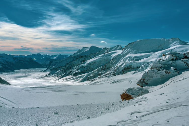 Panoramic view of the swiss alps in winter