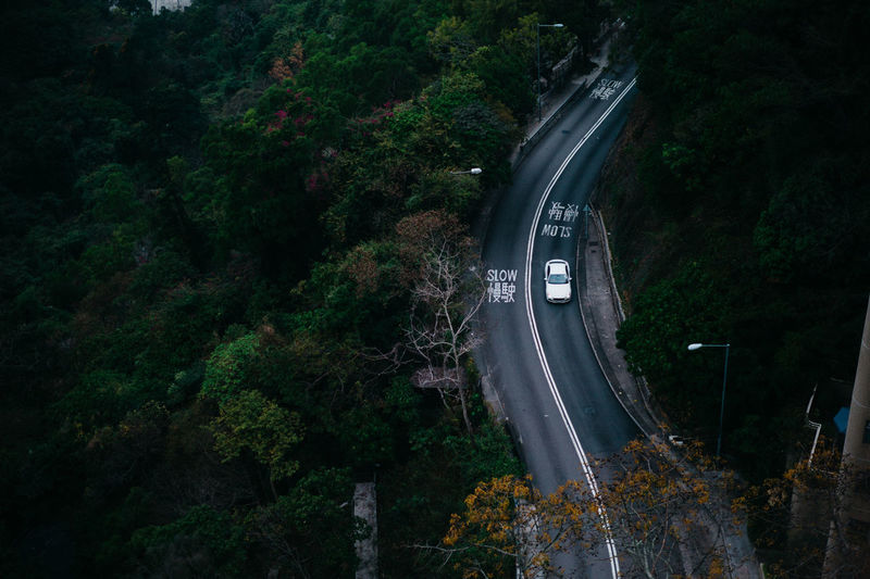 High angle view of car on mountain road
