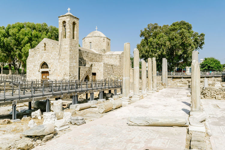 View of ayia kyriaki chrysopolitissa church against clear sky