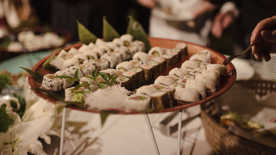 Sushi, close-up of food on table