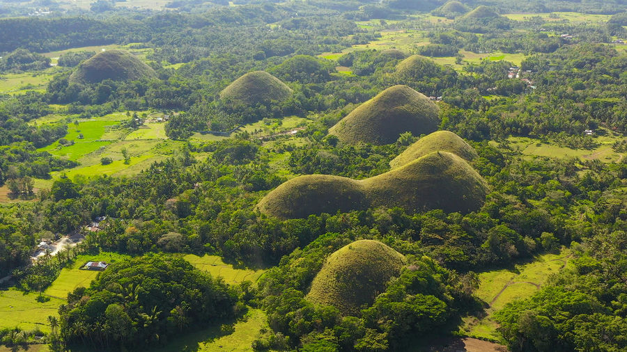Scenic view on amazingly shaped chocolate hills in bohol island, philippines.