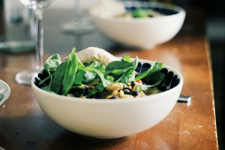 Close-up of salad bowl on table