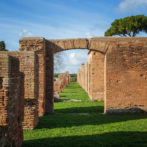 Ostia antica, overview of the archaeological park with the excavation areas, the roman necropolis.