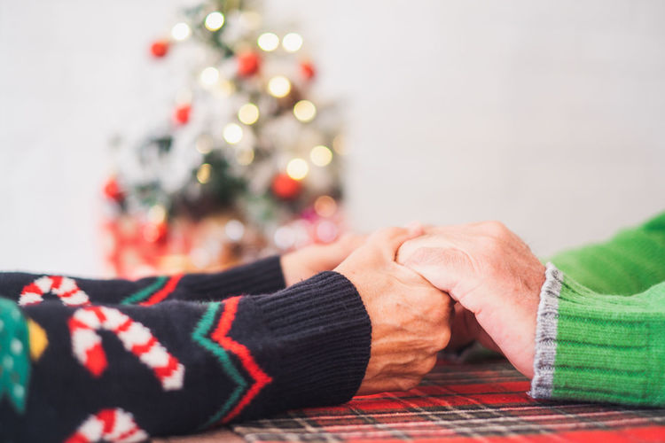 Low section of woman holding christmas tree