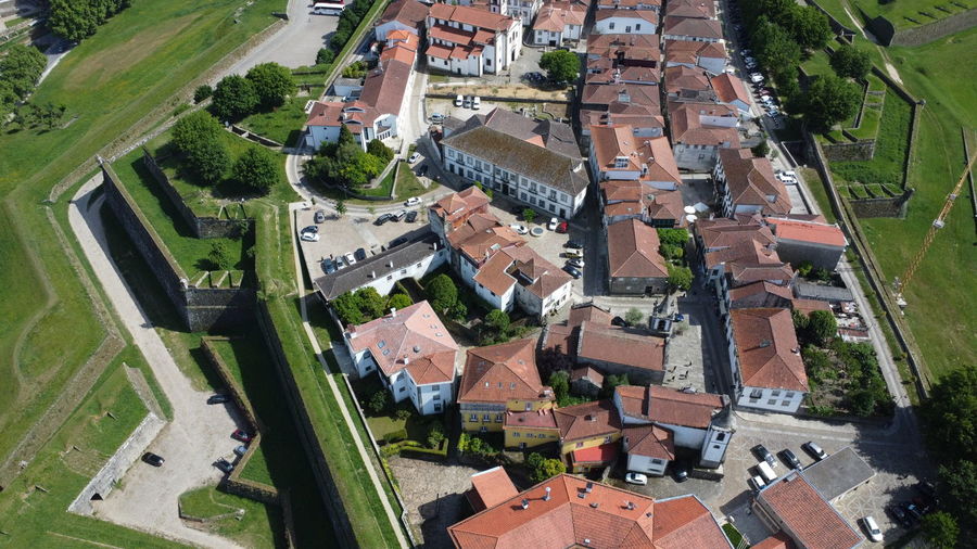 High angle view of buildings in city