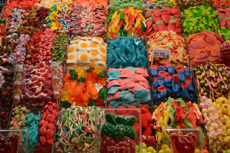 Full frame shot of multi colored market stall in store