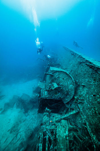 High angle view of shipwreck in sea