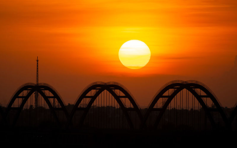 Silhouette bridge against sky during sunset 