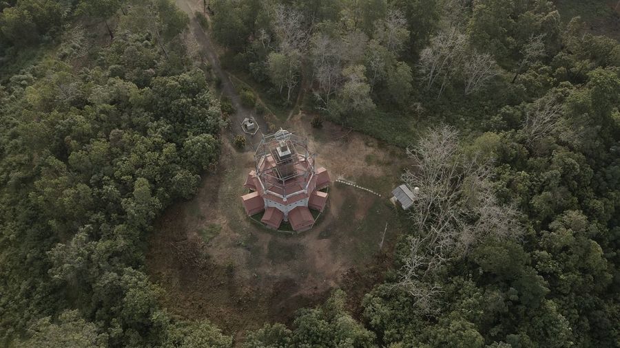 High angle view of an khatulistiwa building in the forest
