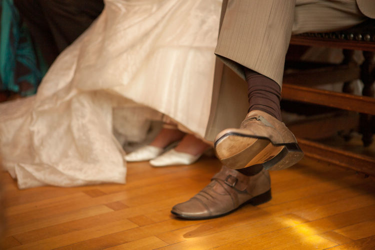 Bride and groom feet in wedding marriage ceremony