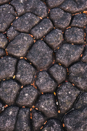 High angle view of stones on cobblestone