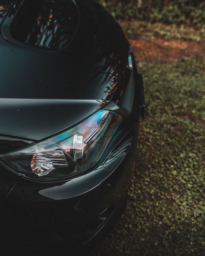 High angle view of car parked on street