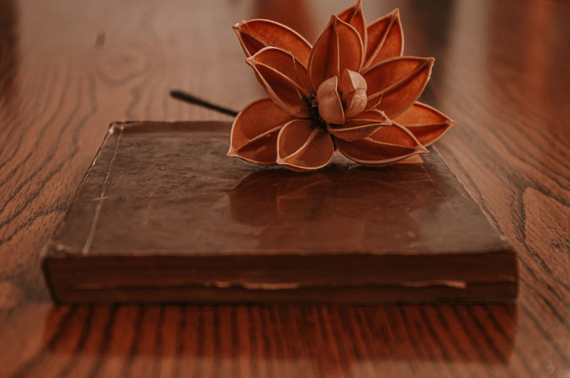 High angle view of orange on table
