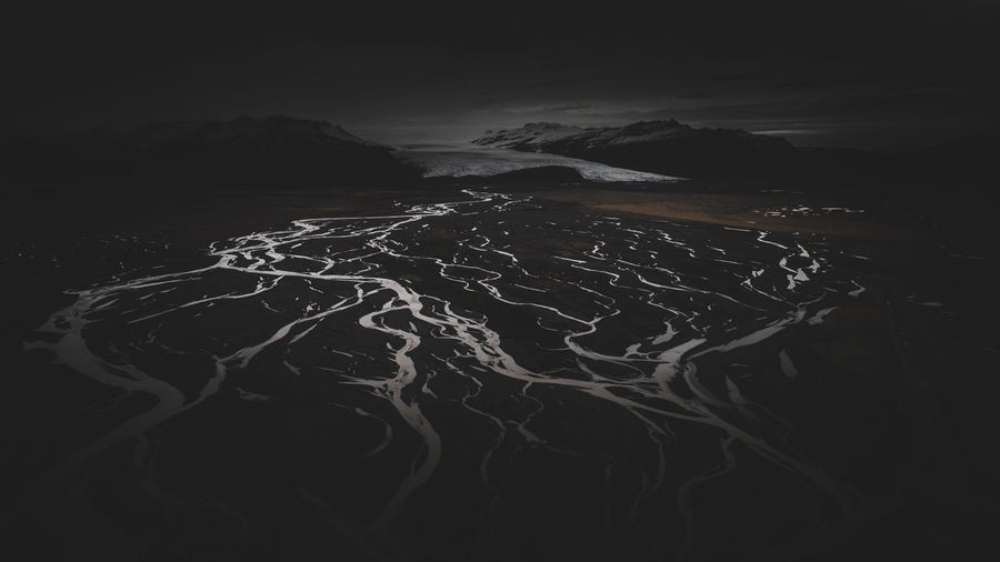 Aerial view of river at night