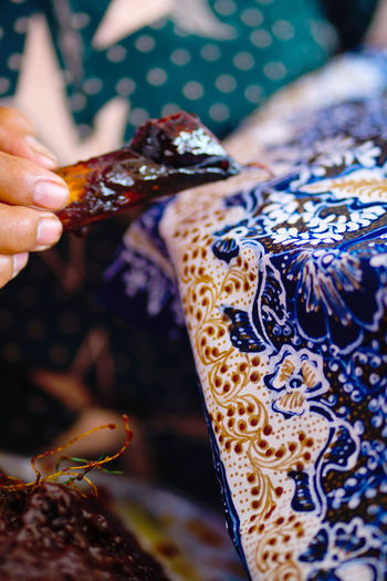 Close up of batik painting process defocused and selective focus
