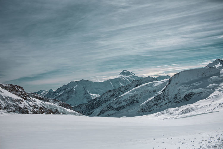Panoramic view of the swiss alps in winter