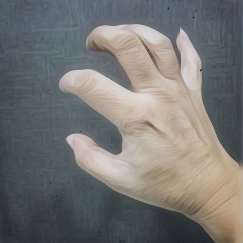 Close-up of human hand against wall