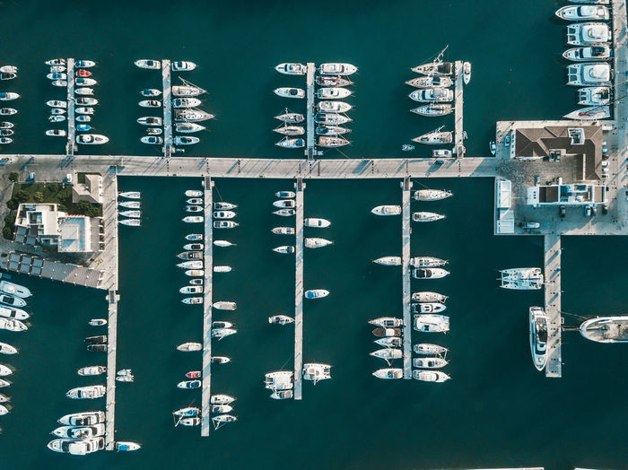 Boats in the port, overhead view.