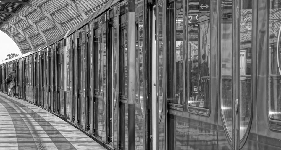 View of cropped train at railway station