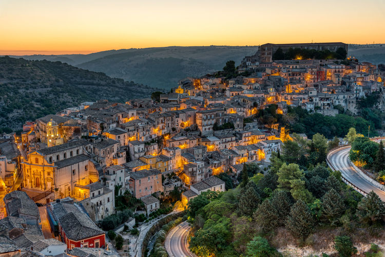 The beautiful old part of ragusa in sicily, italy, before sunrise