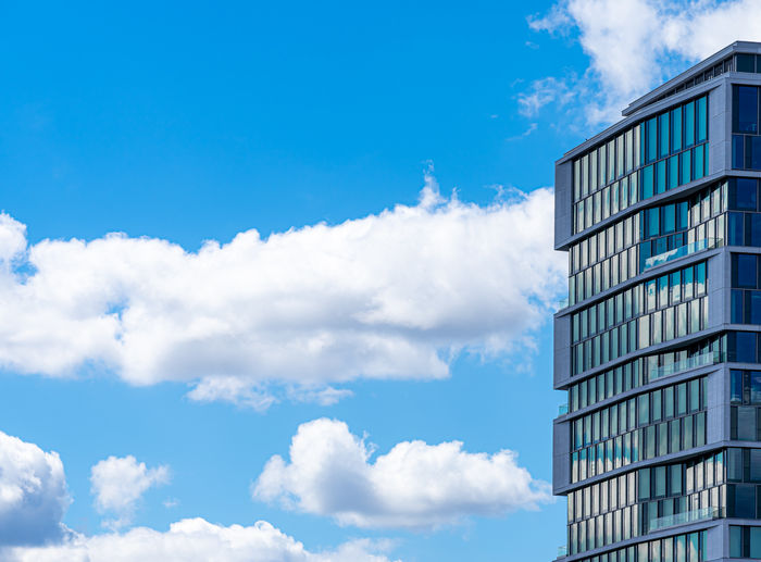 Low angle view of modern building against sky