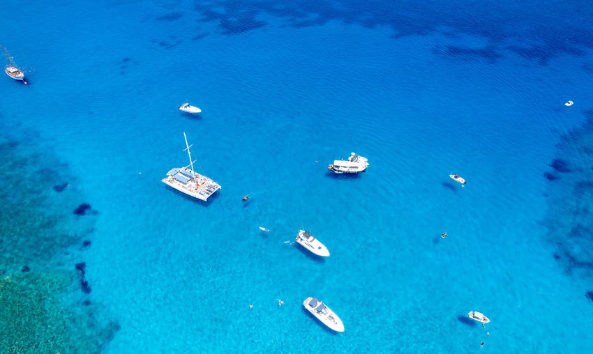 High angle view of boats in sea