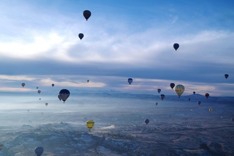 Hot air balloons flying at cappadocia